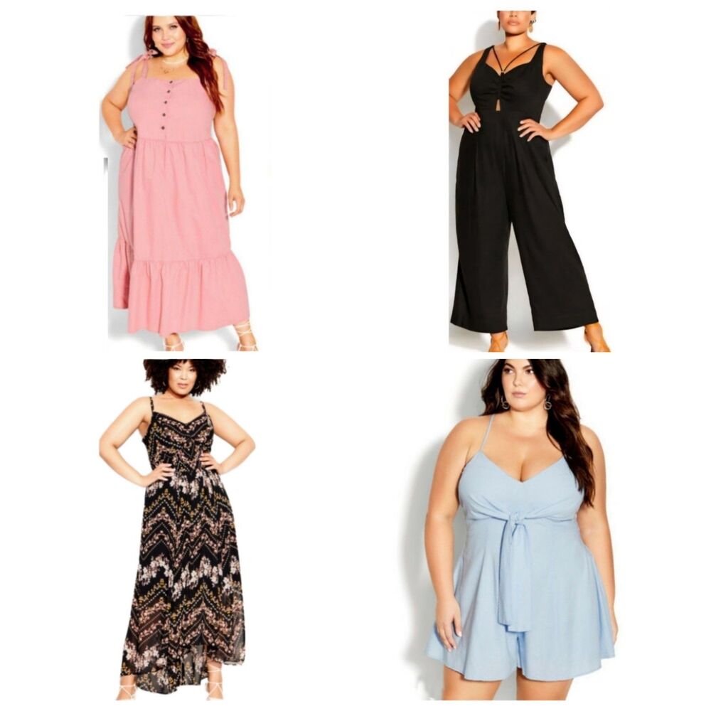 NWT City Chic 4-Piece Bundle - Two Dresses, Jumpsuit, & Shorts Romper - Size 12